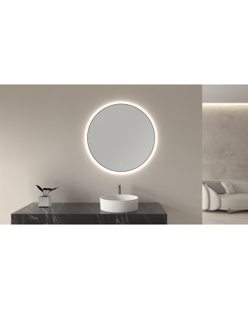 Wiesbaden Novi ronde spiegel met LED, dimbaar 80 cm mat zwart