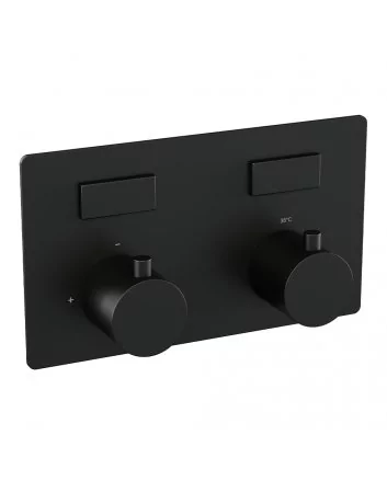 BRAUER Black Edition thermostatische inbouw badkraan met drukknoppen SET 04 met uitloop en 3-standen handdouche en doucheslang en wandaansluitbocht mat zwart