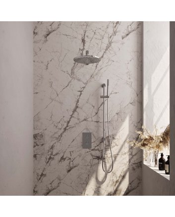 BRAUER Chrome Carving thermostatische inbouw regendouche 3-weg omstelling SET 38 met 30 cm douchekop en rechte muurarm en staaf handdouche en doucheslang en geïntegreerde glijstang chroom