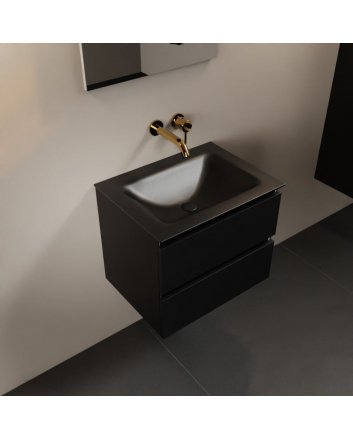 Mondiaz Aivy 60cm badmeubel Urban, wastafel Urban solid surface midden zonder kraangat met spiegel
