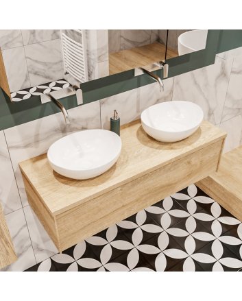 Mondiaz Lush 120 badmeubel washed oak 1 lades Barco dubbel geen kraangat