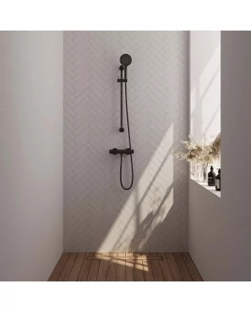 BRAUER Black Edition opbouw douche thermostaatkraan SET 02 met glijstang en 3-standen handdouche en doucheslang mat zwart
