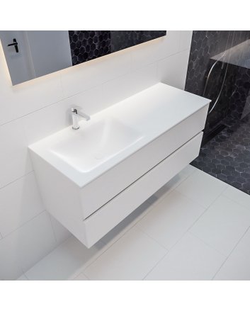 Mondiaz Vica 120cm badmeubel talc 2 lades wastafel Cloud links met 1 kraangat