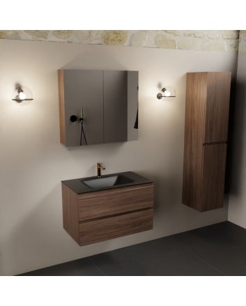 Mondiaz Aivy 80cm badmeubel Mocha, wastafel Urban solid surface midden 1 kraangat met spiegelkast