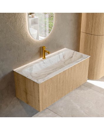 Mondiaz Kurve-Dlux 100cm badmeubel kleur Oak met 1 lade en 0 deuren. Wastafel Big medium Midden 1 kraangat Glace.
