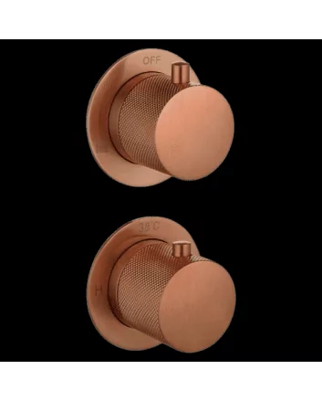 Sani DeLuxe Badset inbouw met box thermostaat, muurbevestiging / doucheslang, staafhanddouche / afwerkringen / rond Brons met geribbeld knop