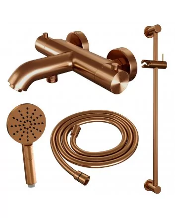 BRAUER Copper Edition opbouw baddouche thermostaatkraan SET 02 met glijstang en 3-standen handdouche en doucheslang koper geborsteld PVD