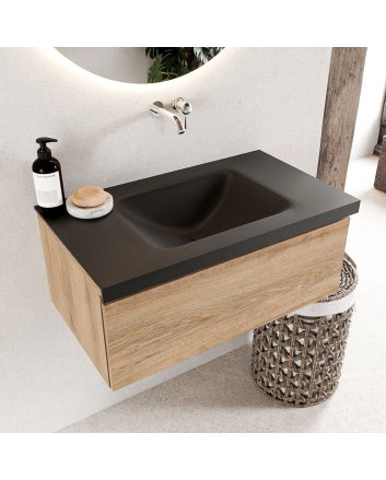 Mondiaz Bukla 80cm badmeubel modulair kleur Washed Oak met 1 lade. Wastafel Cloud midden 0 kraangaten kleur Urban.