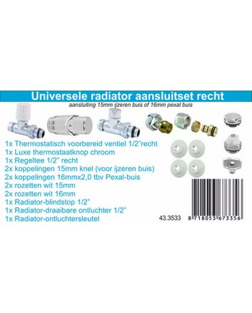 Wiesbaden Luxe thermostatische radiator aansluitset, recht, chroom