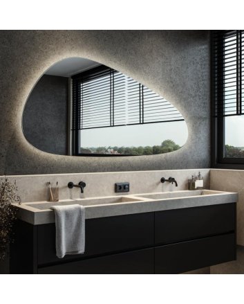 Hipp Design organische LED spiegel 180x100cm met indirecte verlichting rondom, spiegelverwarming, kleurenwissel, touchdimmer, hoge kant rechts