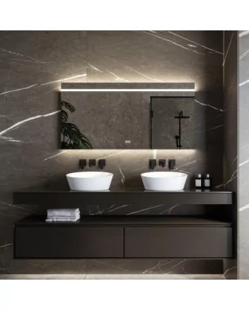 Hipp Design LED spiegel 140x70cm met horizontale verlichting, indirecte onderverlichting, spiegelverwarming, kleurenwissel en touchdimmer