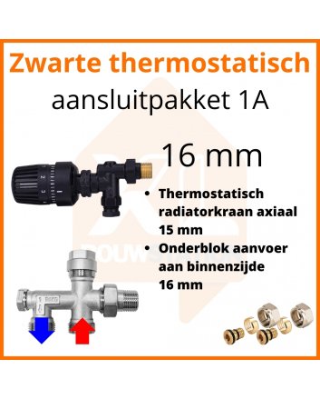 Eco 4 Zwarte thermostatisch M30 aansluitpakket 1A t.b.v. 16 mm buis