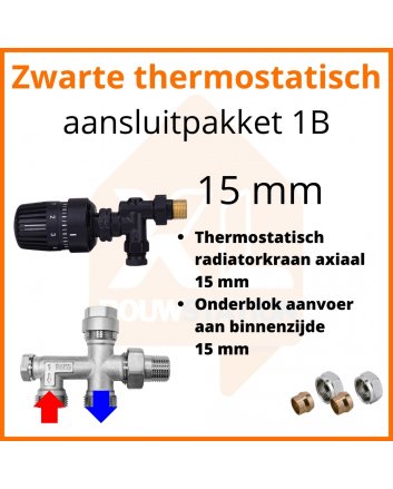 Eco 4 Zwarte thermostatisch M30 aansluitpakket 1B t.b.v. 15 mm buis